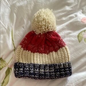 Cozy Knit Pom-Pom Hat - Red, Cream, and Navy